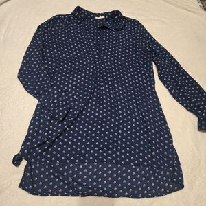 Navy Polka Dot Button-Up Blouse